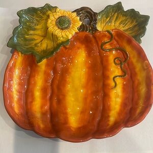 Fabulous fall ceramic pumpkin decorative dish large